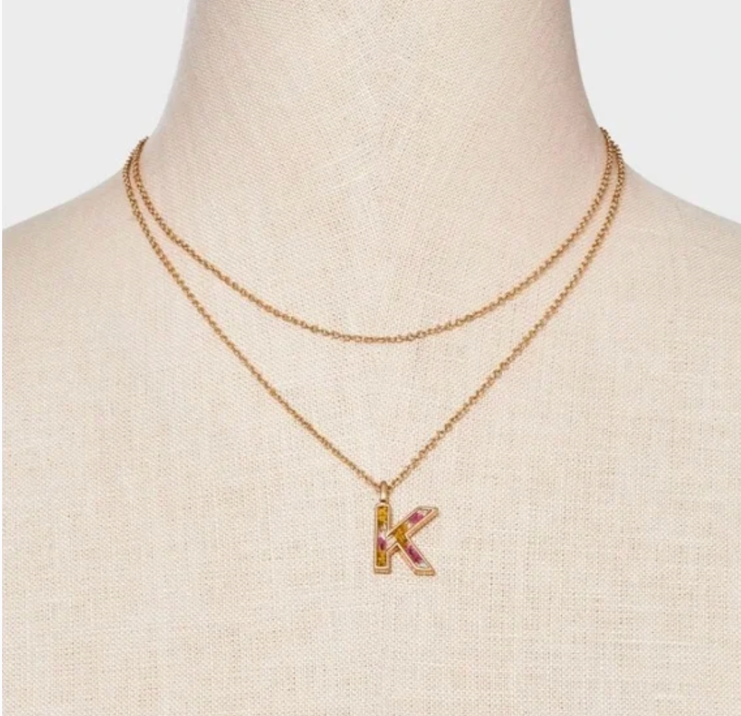 Bella Uno Bellissima Flower Pressed Initial Necklace - Gold
