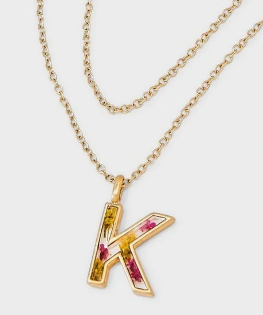 Bella Uno Bellissima Flower Pressed Initial Necklace - Gold