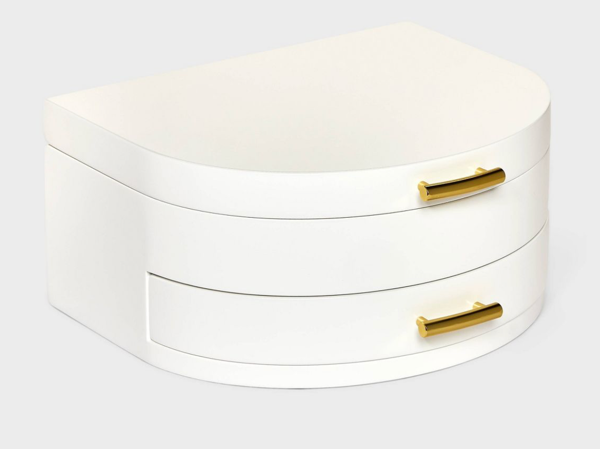 A New Day Half Crescent Lacquer Organizer Jewelry Box - White