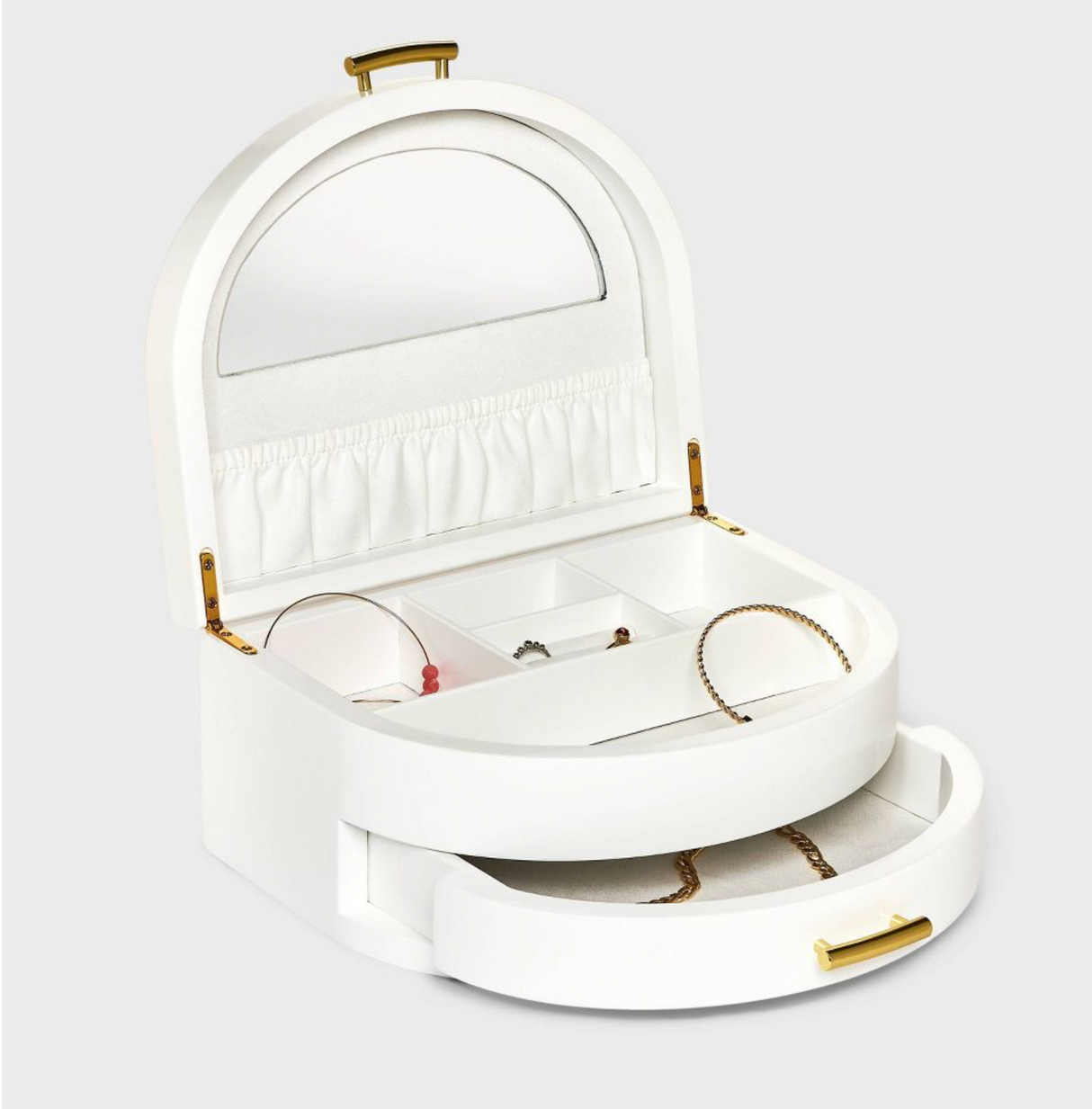 A New Day Half Crescent Lacquer Organizer Jewelry Box - White
