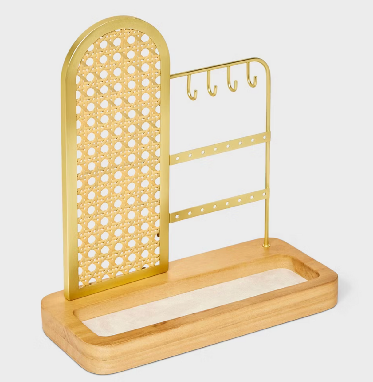 A New Day Wood Rattan Woven Standing Jewelry Organizer