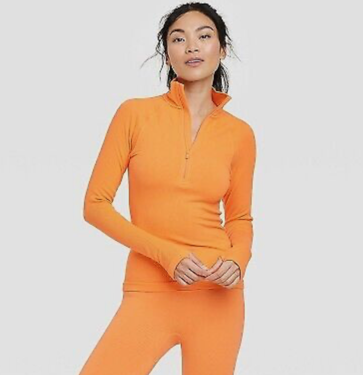 All In Motion Women's Rib Long Sleeve 1/2 Zip Top - Orange