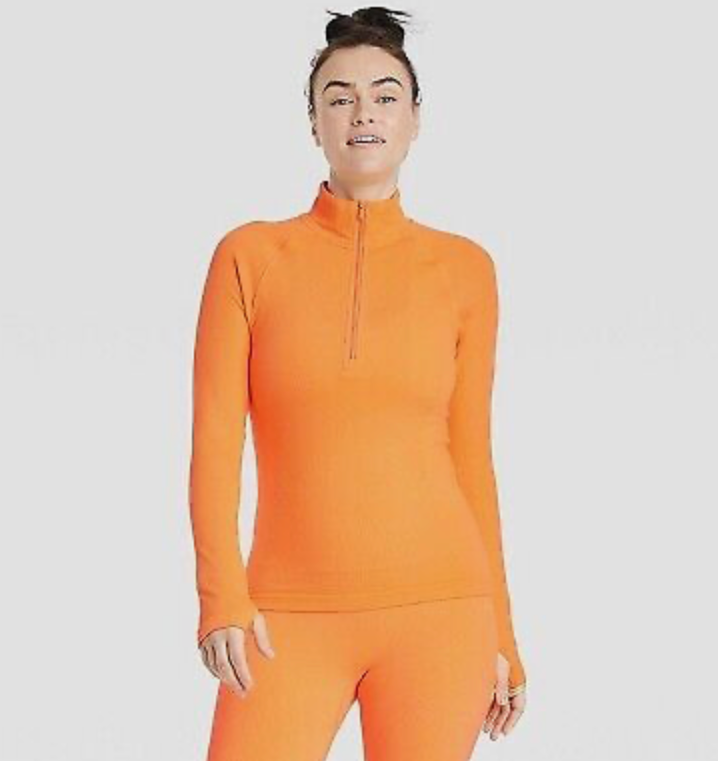All In Motion Women's Rib Long Sleeve 1/2 Zip Top - Orange