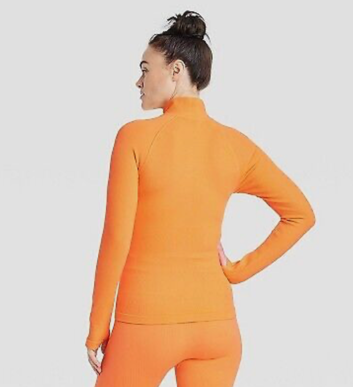 All In Motion Women's Rib Long Sleeve 1/2 Zip Top - Orange