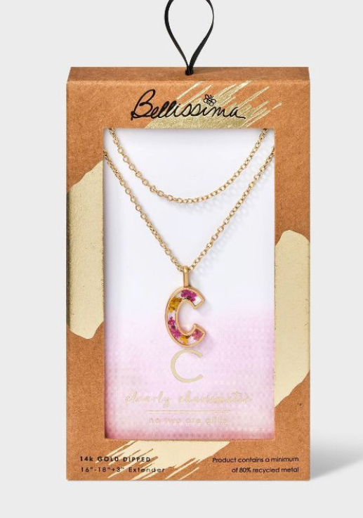 Bella Uno Bellissima Flower Pressed Initial Necklace - Gold