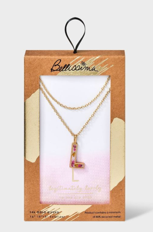 Bella Uno Bellissima Flower Pressed Initial Necklace - Gold
