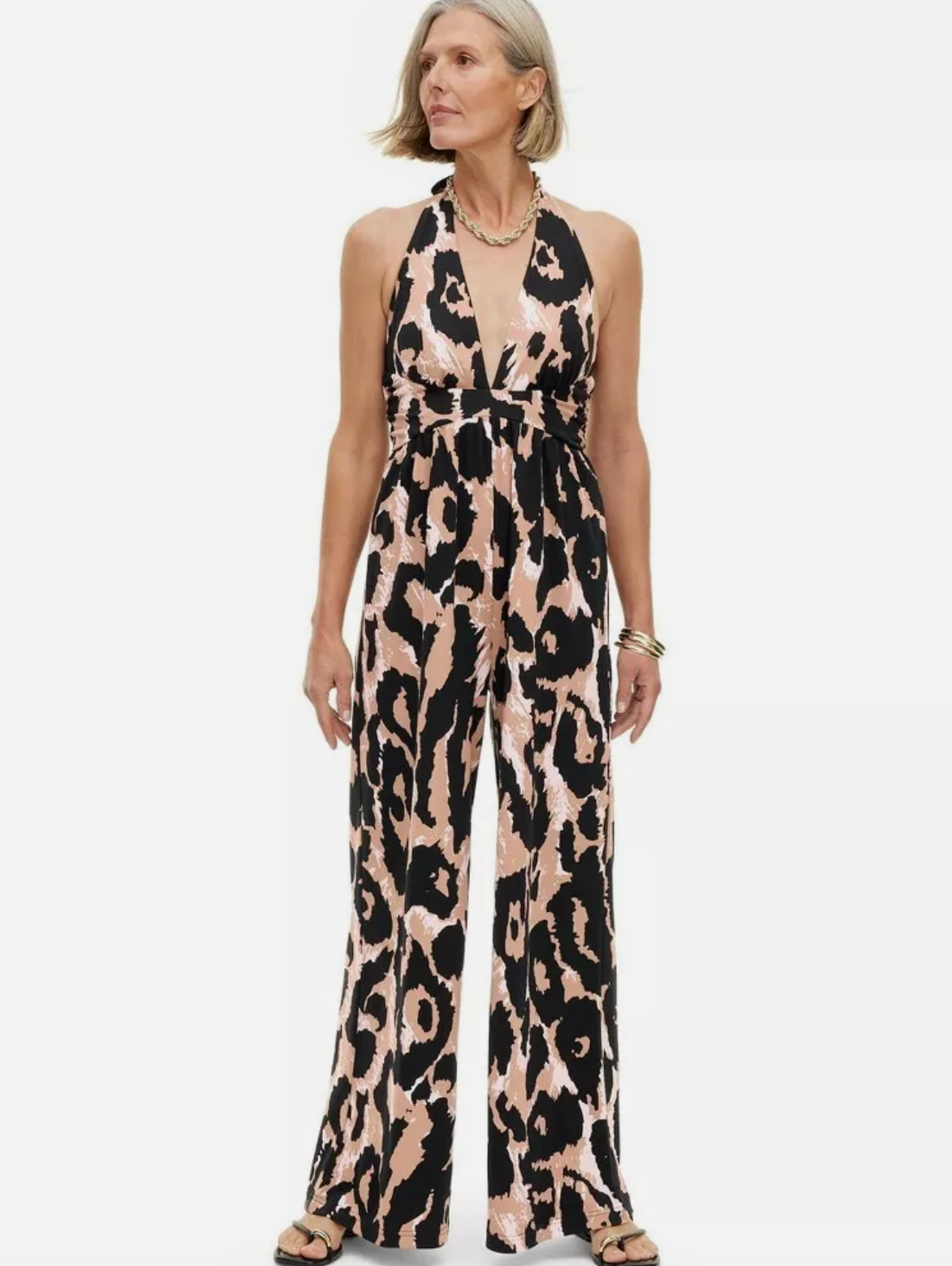 Diane Von Furstenburg Women's Halter Leopard Neutral Jumpsuit