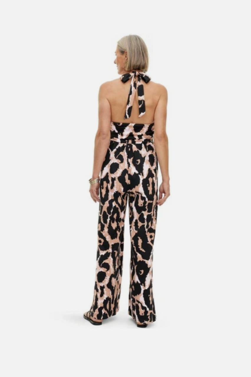 Diane Von Furstenburg Women's Halter Leopard Neutral Jumpsuit
