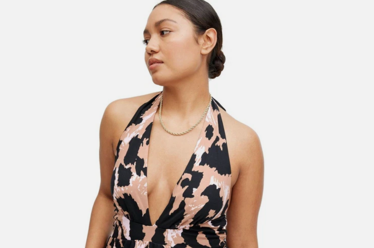 Diane Von Furstenburg Women's Halter Leopard Neutral Jumpsuit