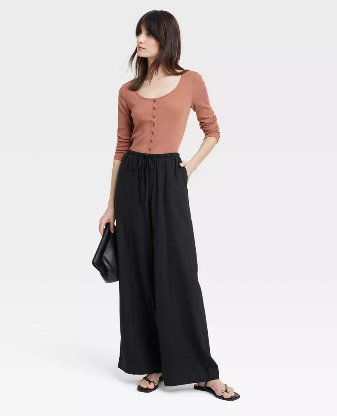 A New Day Women's High-Rise Wide Leg Linen Pull-On Pants