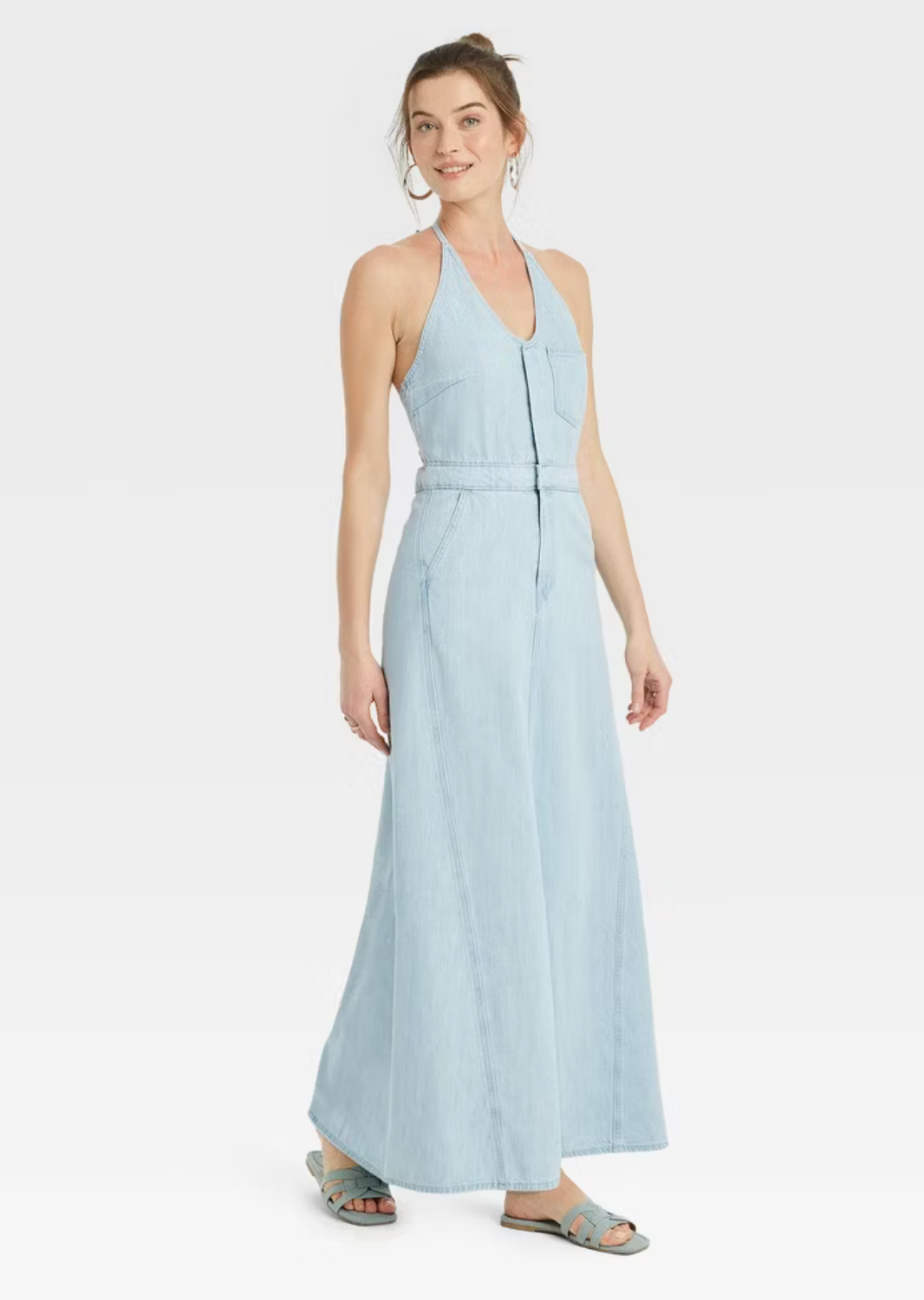 Universal Thread Women's Halter Neck Denim Maxi Dress - Blue