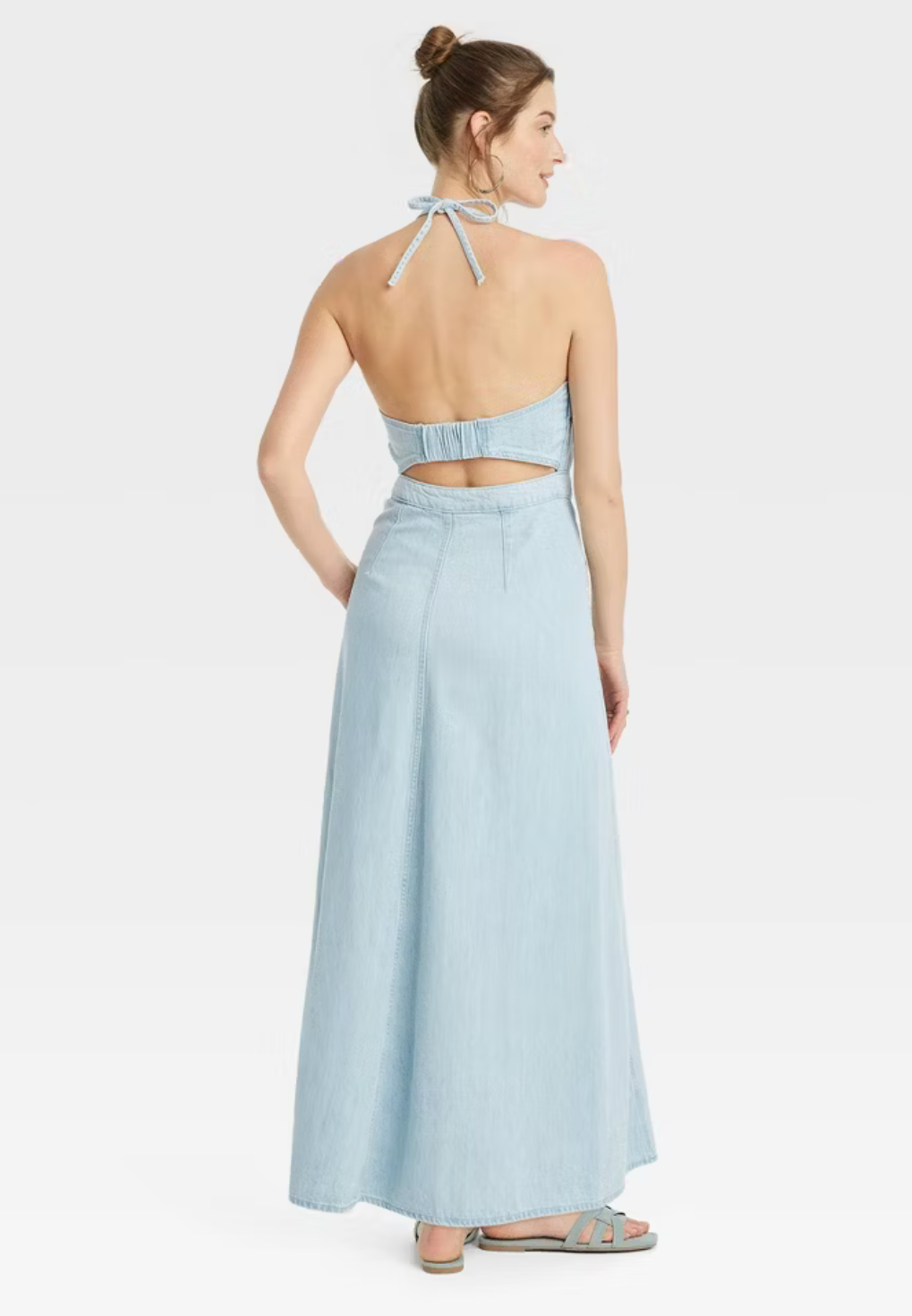 Universal Thread Women's Halter Neck Denim Maxi Dress - Blue
