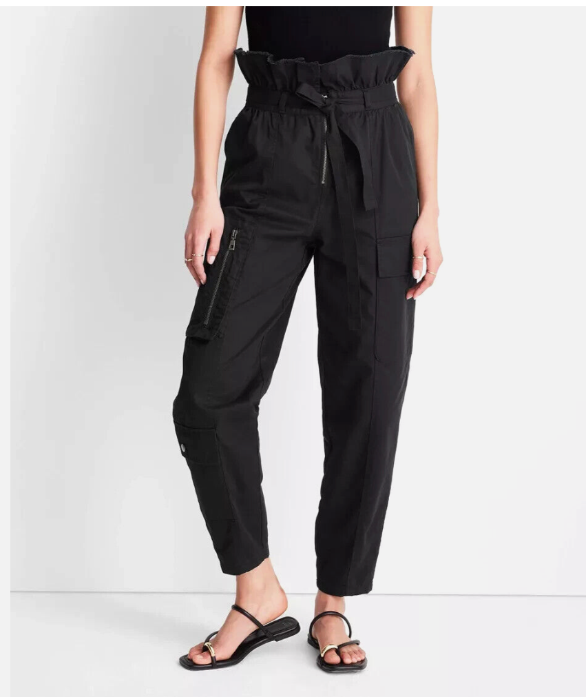 Future Collective with Jenny K. Lopez High-Waisted Fold Over Cargo Pants - Black