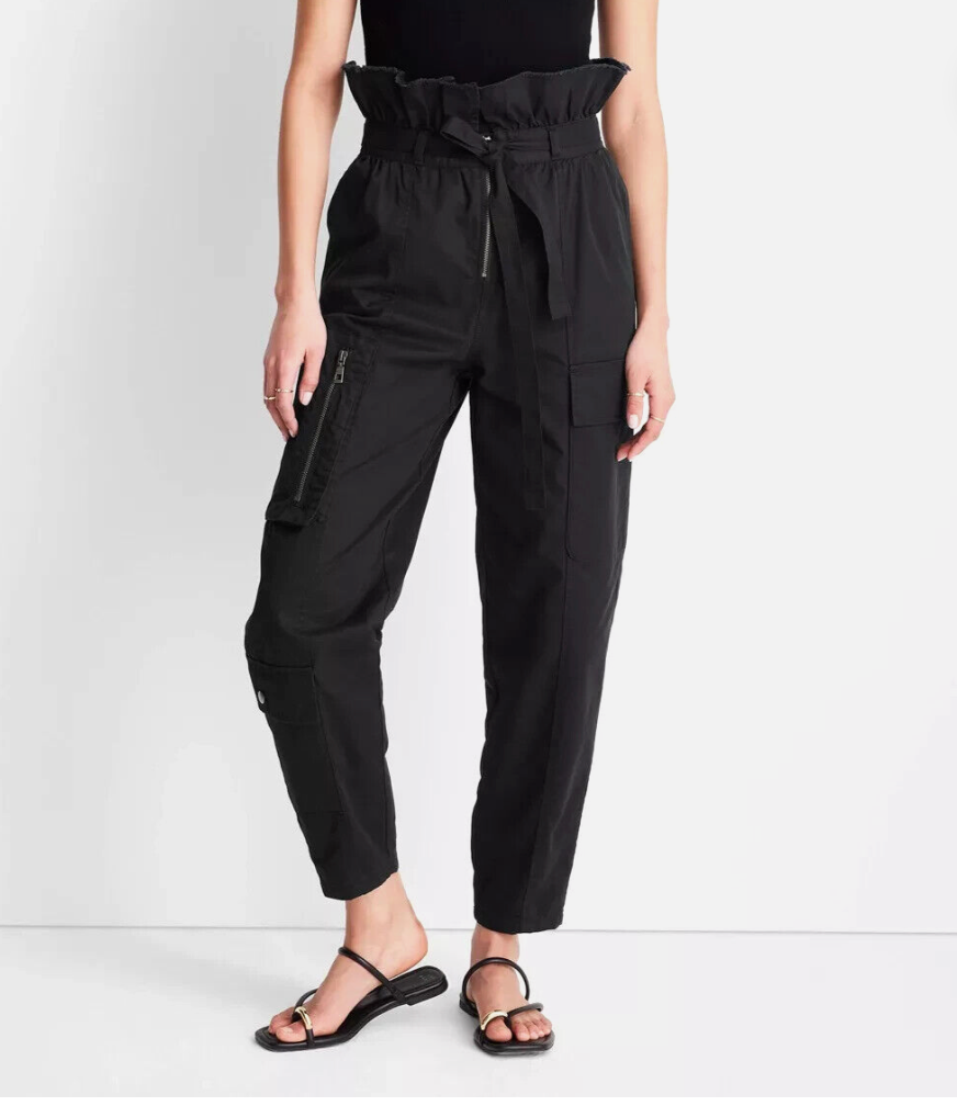 Future Collective with Jenny K. Lopez High-Waisted Fold Over Cargo Pants - Black