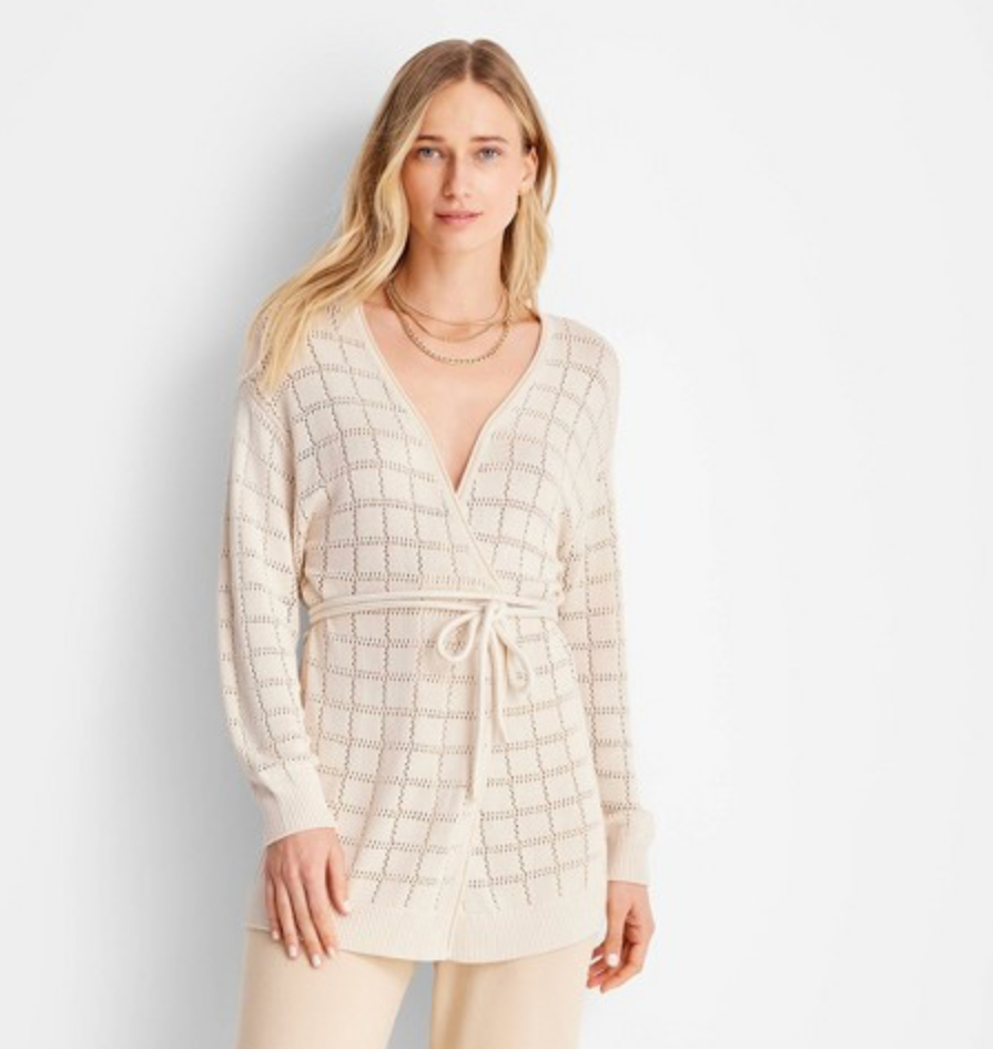 Future Collective with Jenny K. Lopez Tie-Front Pointelle Cardigan - Cream