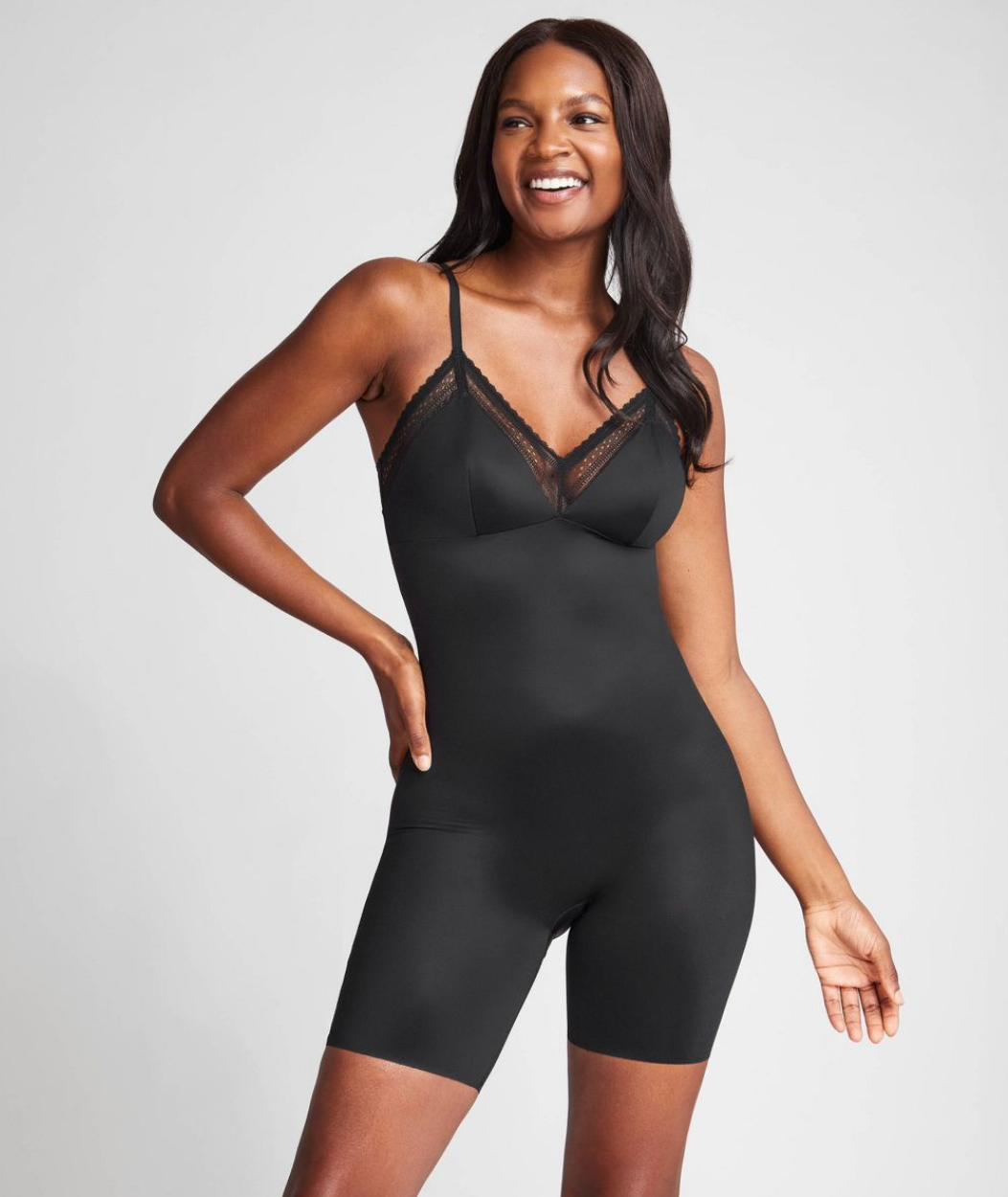 ASSETS by SPANX Feminine Shaping Mid-Thigh Bodysuit - Black