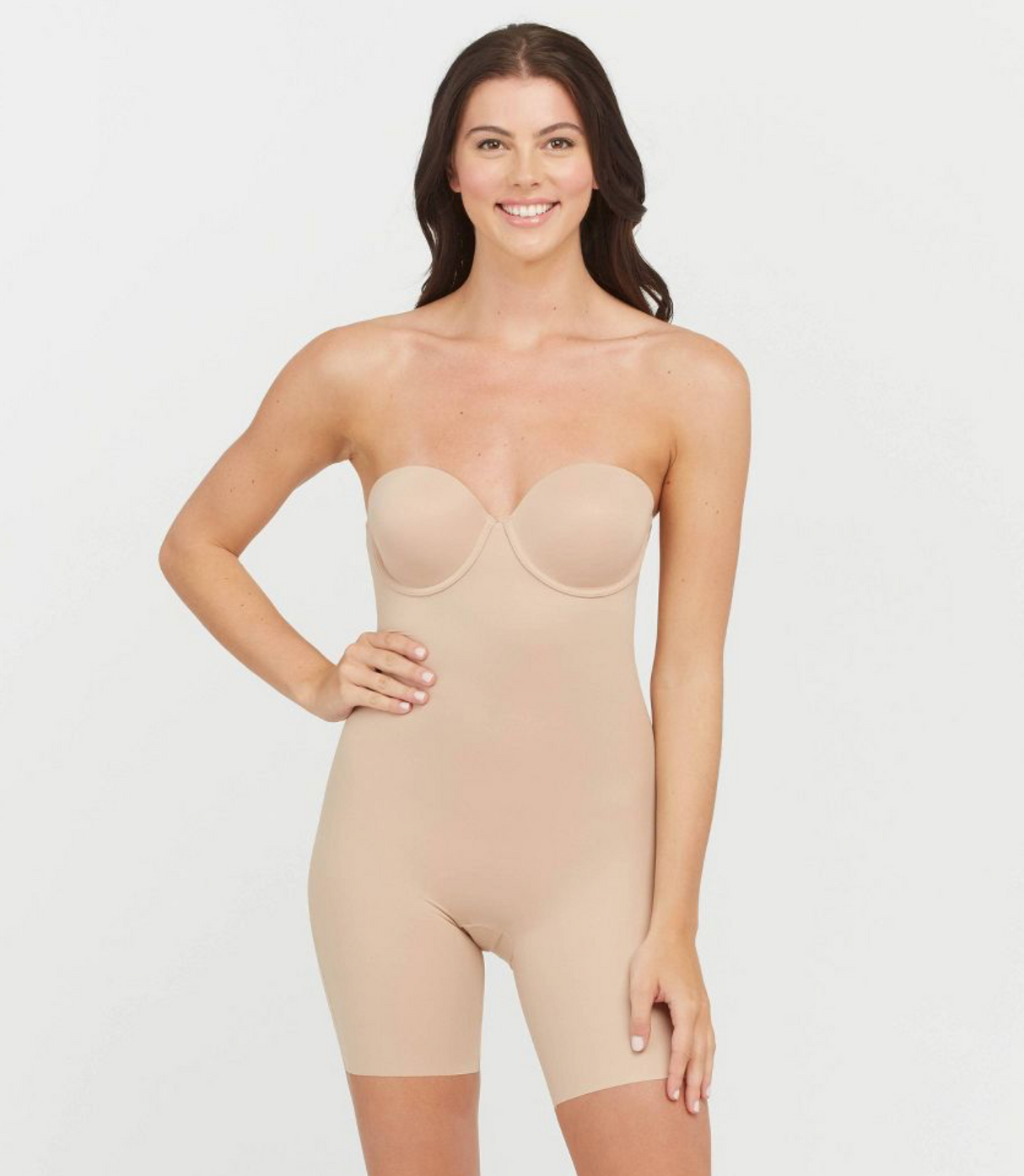 ASSETS by SPANX Strapless Cupped Midthigh Bodysuit - Beige