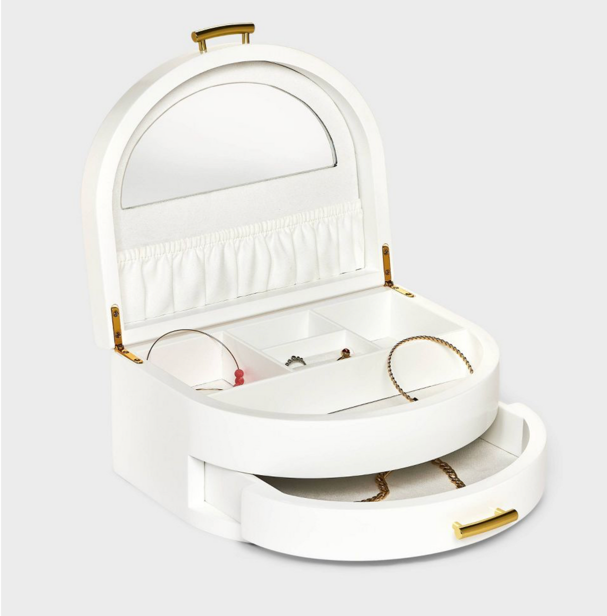 A New Day Half Crescent Lacquer Organizer Jewelry Box -  White