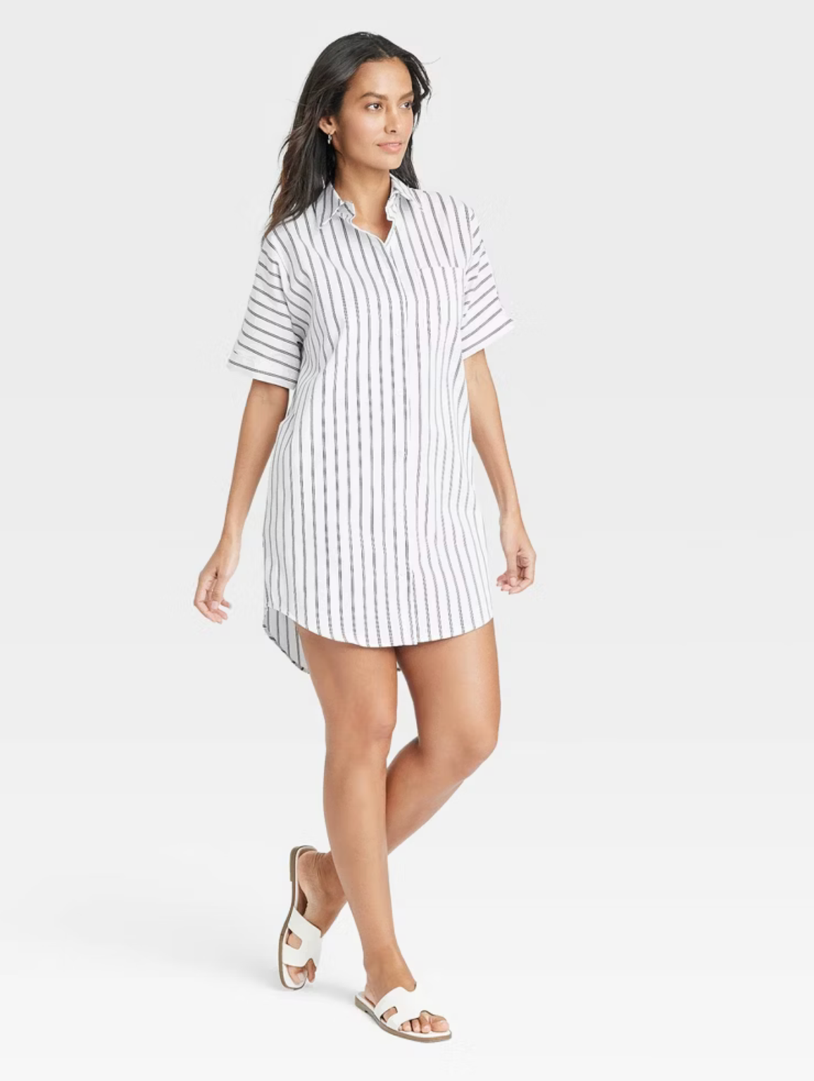 A New Day Women's Easy Woven Mini Shirtdress - White Striped