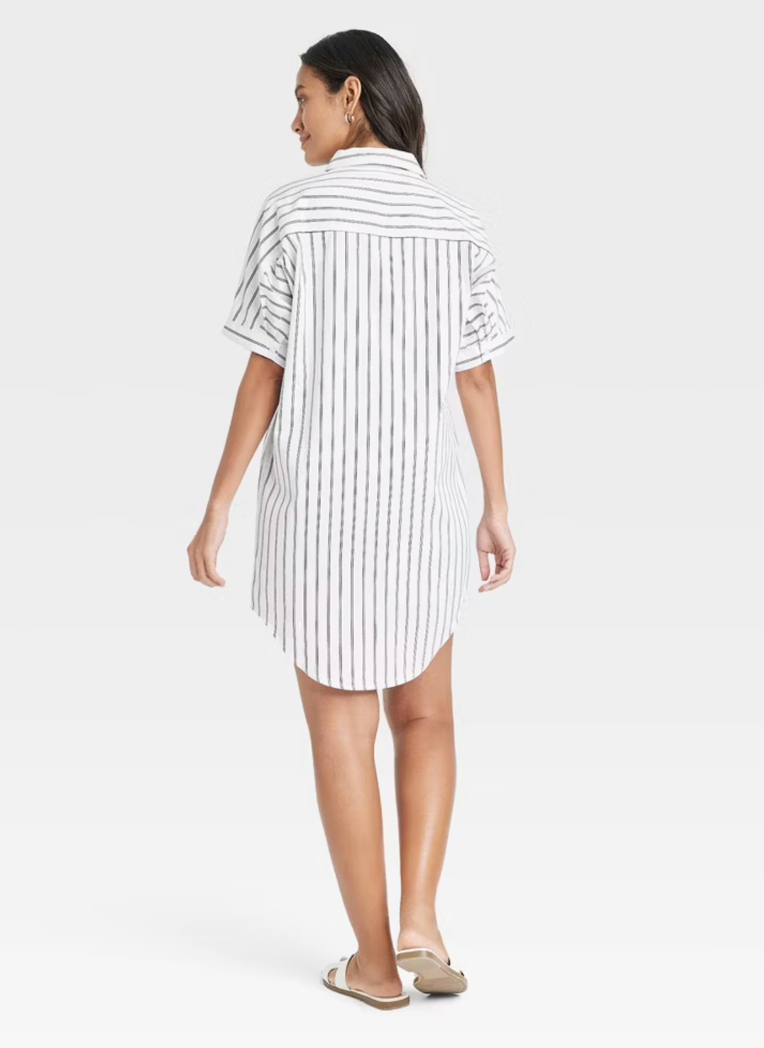 A New Day Women's Easy Woven Mini Shirtdress - White Striped