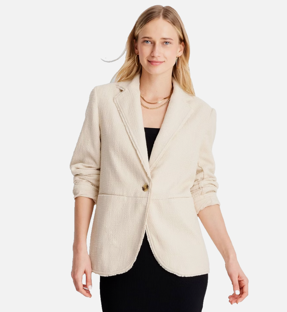 Future Collective with Jenny K. Lopez Boucle Frayed Edge Blazer - Cream