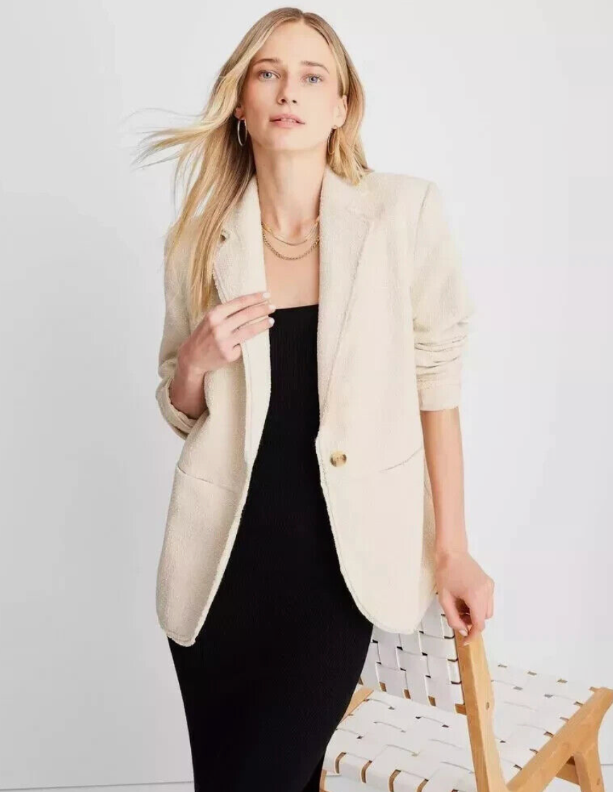 Future Collective with Jenny K. Lopez Boucle Frayed Edge Blazer - Cream