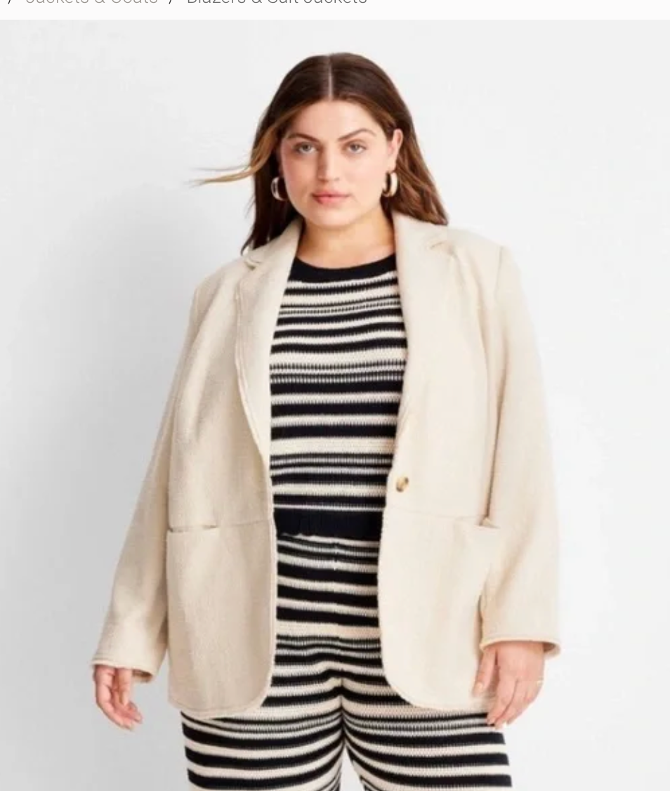 Future Collective with Jenny K. Lopez Boucle Frayed Edge Blazer - Cream