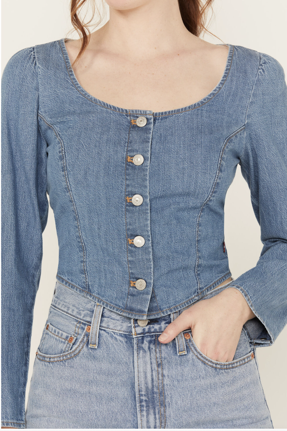 Levi's® Women's Long Sleeve Daryn Corset Blouse - Dolly Blue