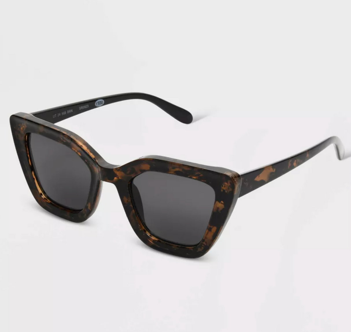 Universal Thread Tortoise Print Shiny Plastic/Metal Cateye Sunglasses