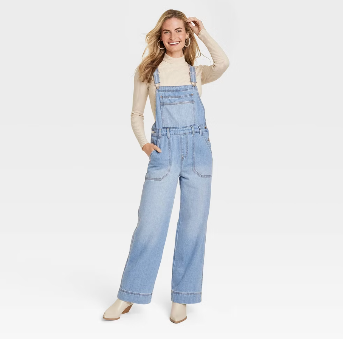 Universal Thread Wide Leg Denim Overalls - Light Wash