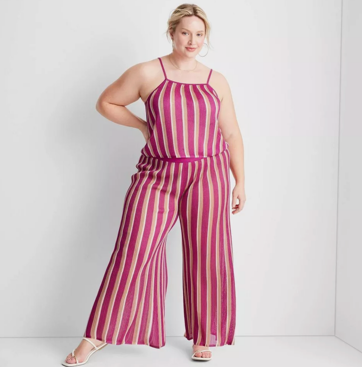 Future Collective with Jenny K. Lopez Striped Wide Leg Sweater Pants - Pink