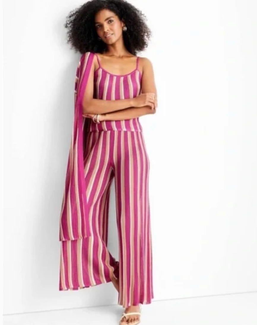 Future Collective with Jenny K. Lopez Striped Wide Leg Sweater Pants - Pink