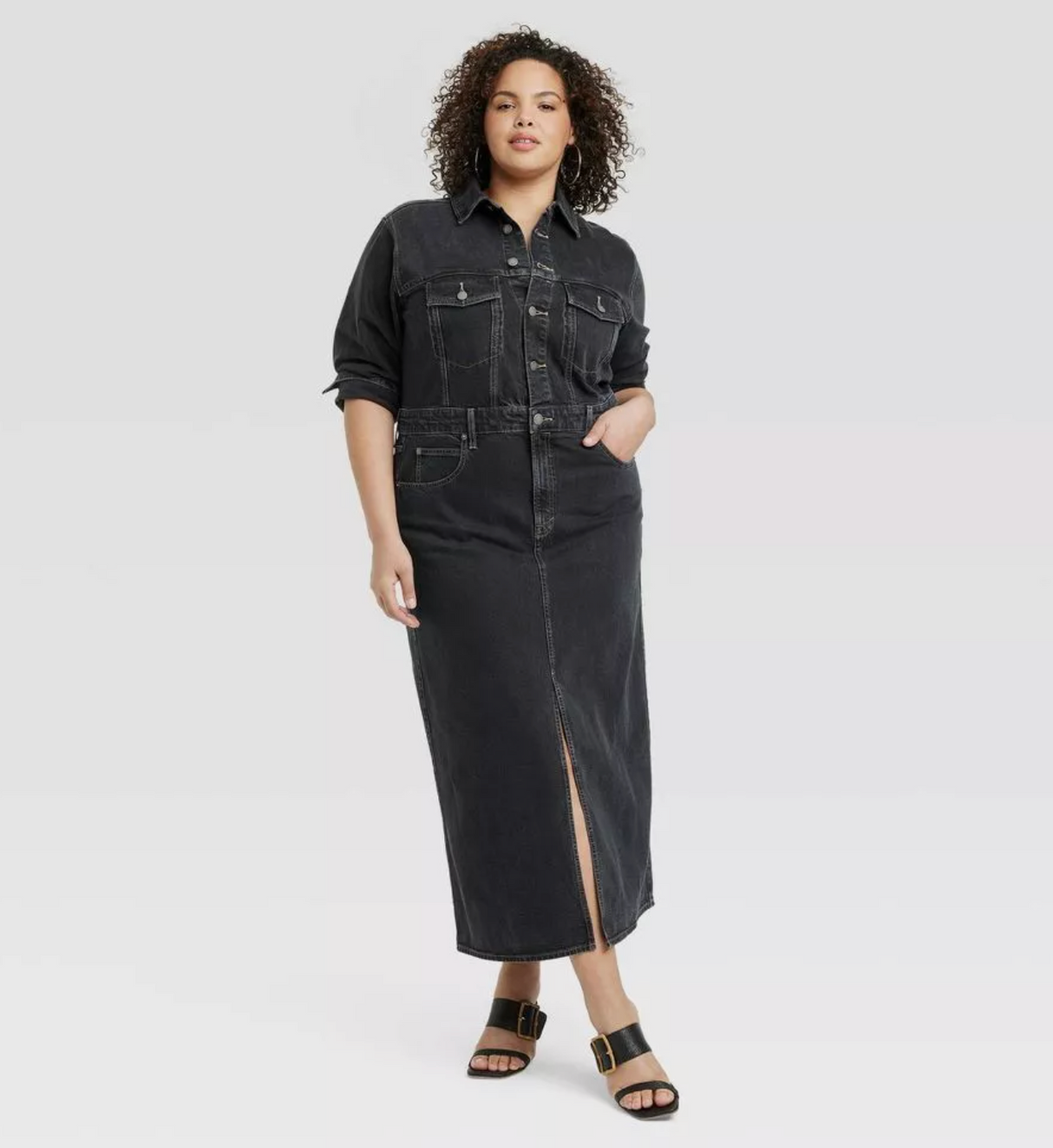 Universal Thread Long Sleeve Denim Maxi Dress - Black Wash