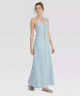 Universal Thread Women's Halter Neck Denim Maxi Dress