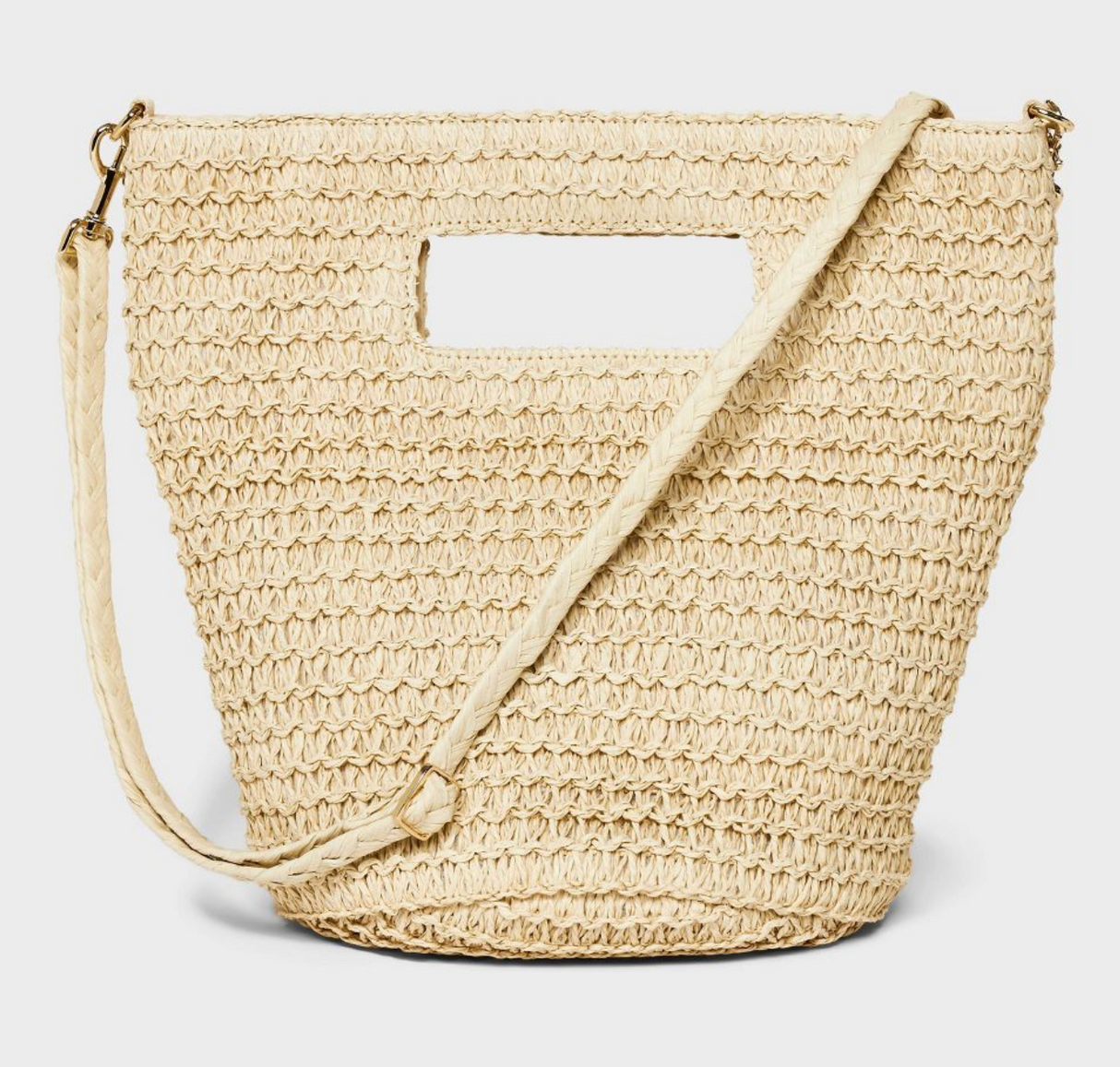 Universal Thread Straw Crossbody Bucket Bag - Beige