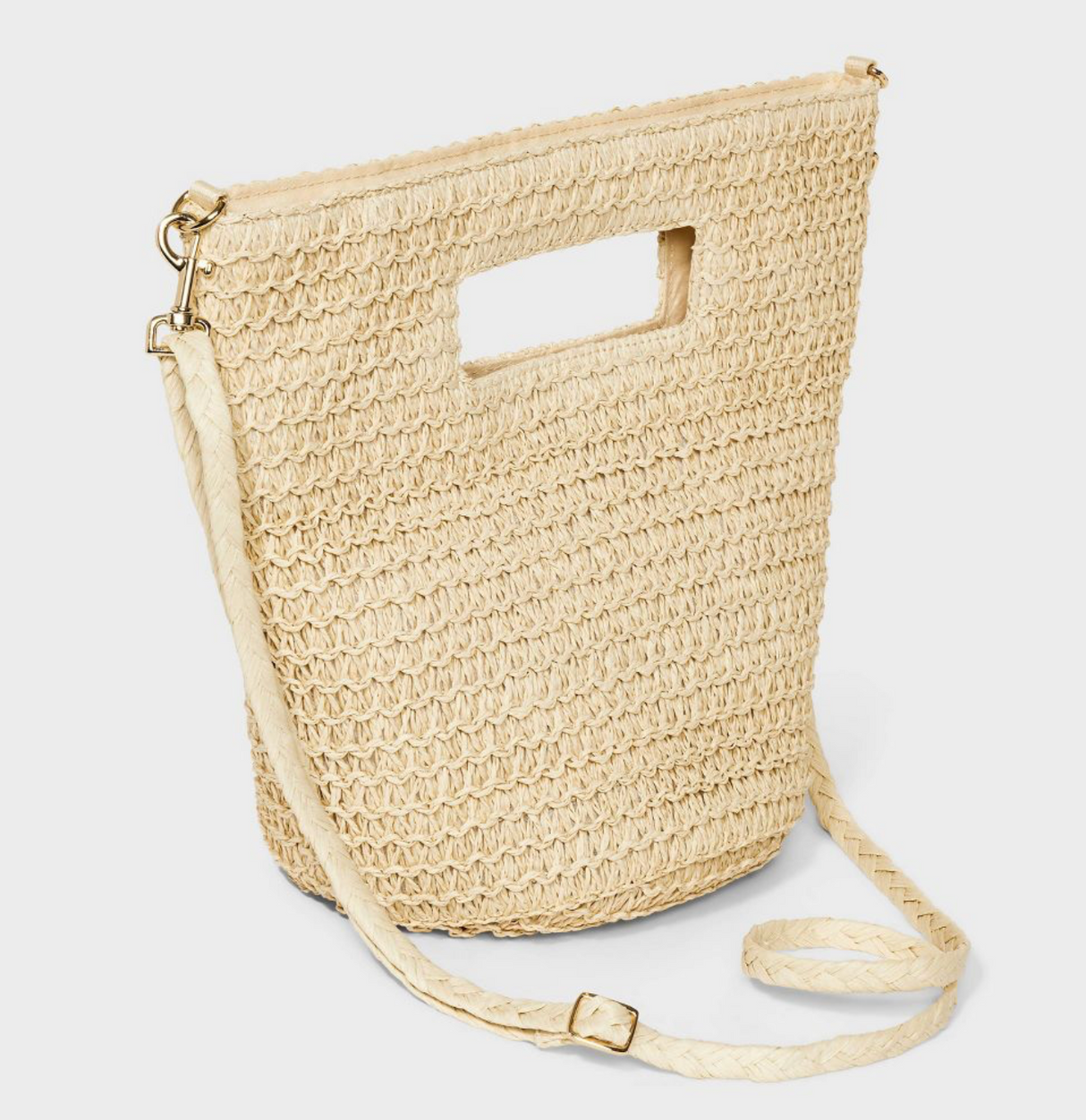 Universal Thread Straw Crossbody Bucket Bag - Beige