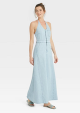 Universal Thread Women's Halter Neck Denim Maxi Dress -  Blue