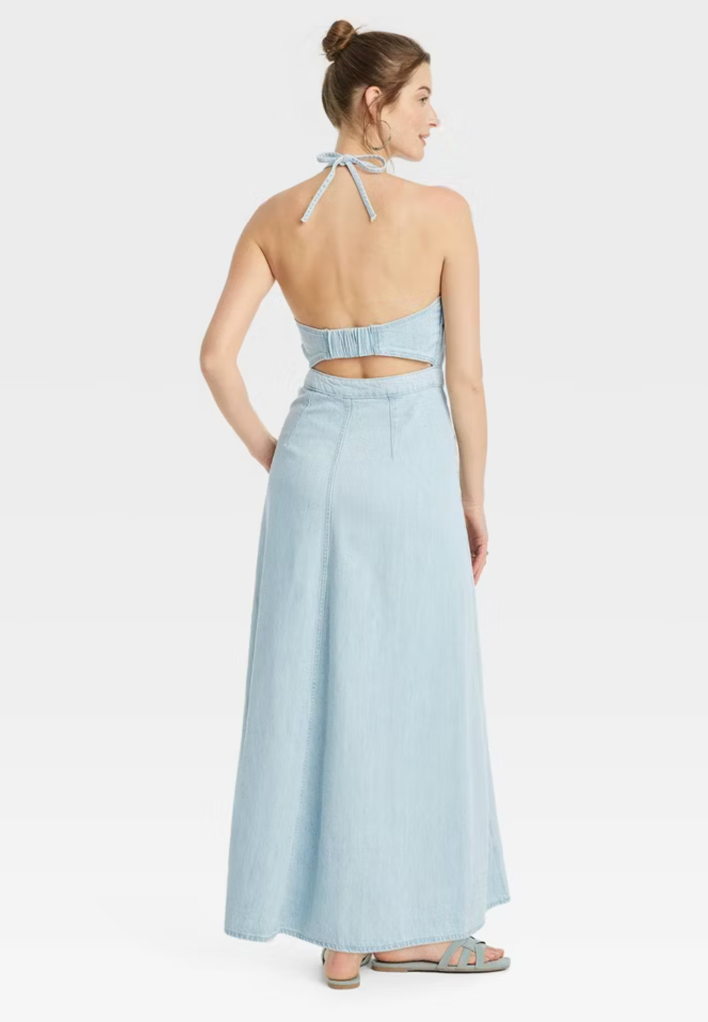 Universal Thread Women's Halter Neck Denim Maxi Dress -  Blue