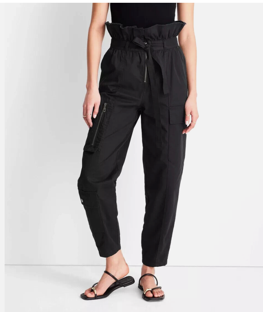 Future Collective with Jenny K. Lopez High-Waisted Fold Over Cargo Pants -  Black