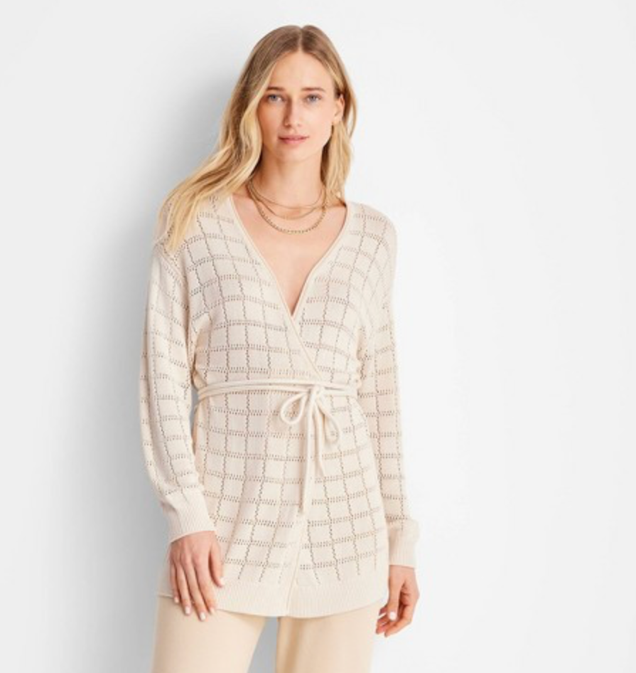 Future Collective with Jenny K. Lopez  Tie-Front Pointelle Cardigan - Cream